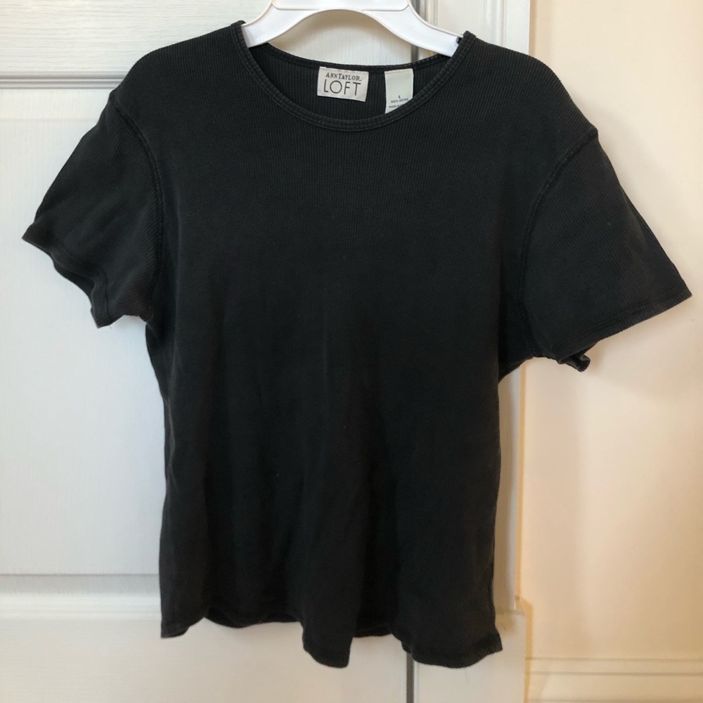 Ribbed Black Short Sleeve Shirt(Ann Taylor - Loft)